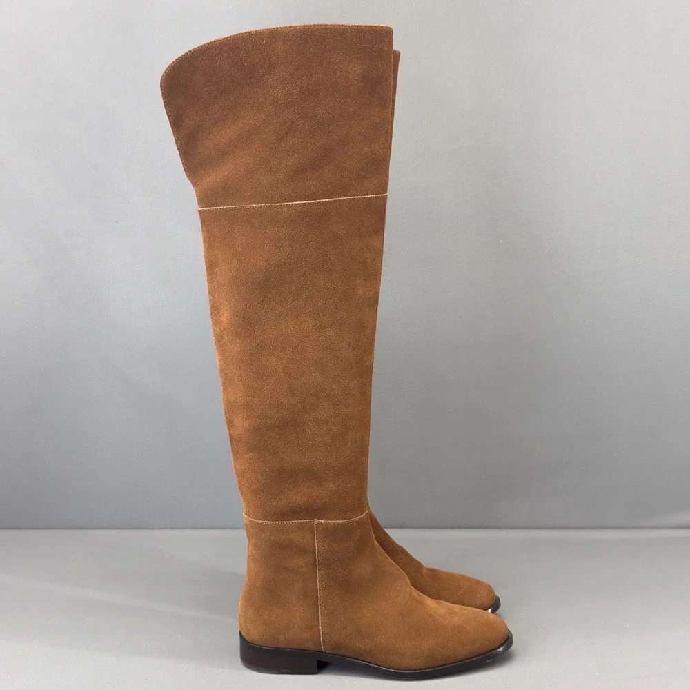J.Crew Suede Over The Knee Boots‎ Cognac Brown Women's Size 7.5